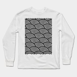 Japanese Wave Seamless Pattern, Black And White Long Sleeve T-Shirt